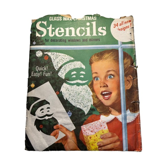 Glass Wax Vintage 1960's Holiday Christmas Stencils 34 Designs - Picture 1 of 14